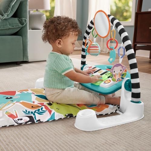 Fisher-Price Glow And Grow Kick & Play Piano Gym Baby Playmat With Musical Learning Toy, Blue