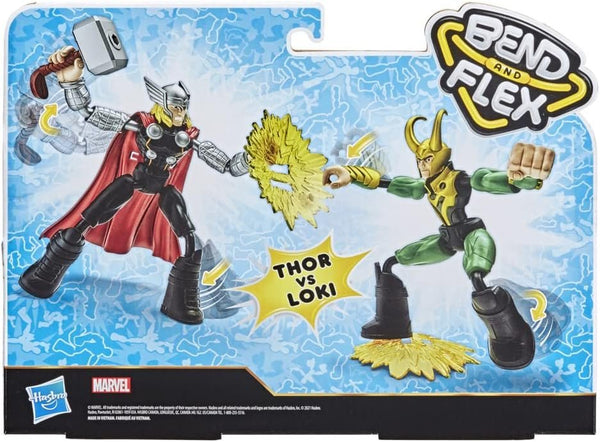 Avengers Marvel Bend and Flex Thor Vs. Loki Action Figure Toys, 6-Inch Flexible Figures, Includes 2 Accessories, Ages 4 and Up