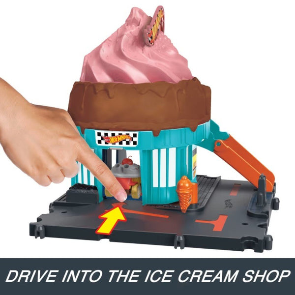 Hot Wheels City Downtown Ice Cream Swirl Playset From The Series “Let's Race” With 1 Toy Car