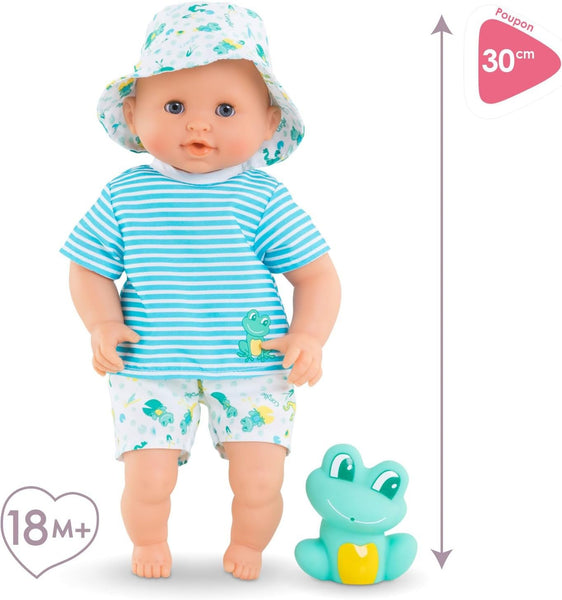Corolle Bebe Bath Marin Baby Doll - 12" Soft-Body with Rubber Frog Toy, Safe for Water Play in Bathtub or Pool, Vanilla-Scented - for Kids sges 18 Months and up