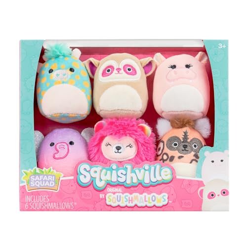Squishville SQM0508 Safari Squad, Super Soft Mini Squishmallows, 2" Plush Figures, Pack of 6