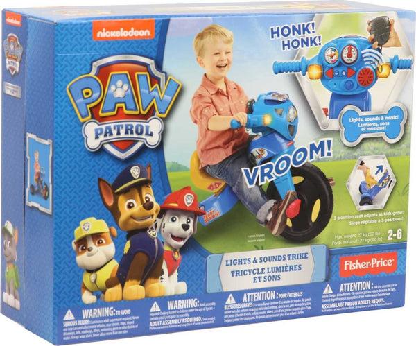Fisher-Price PAW Patrol Lights & Sounds Trike Bike Toddler Tricycle with Handlebar Grips and Storage for Preschool Kids