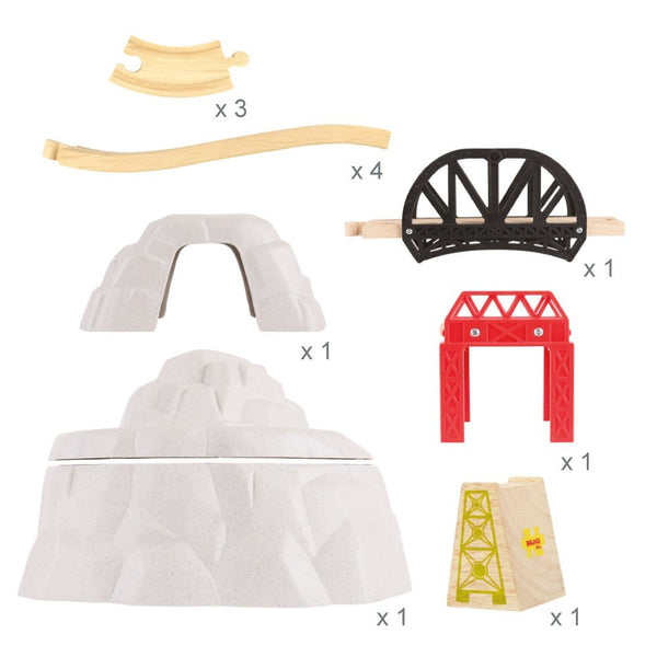 Bigjigs Rail Wooden Rocky Mountain Expansion Pack - Other Major Wooden Rail Brands are Compatible