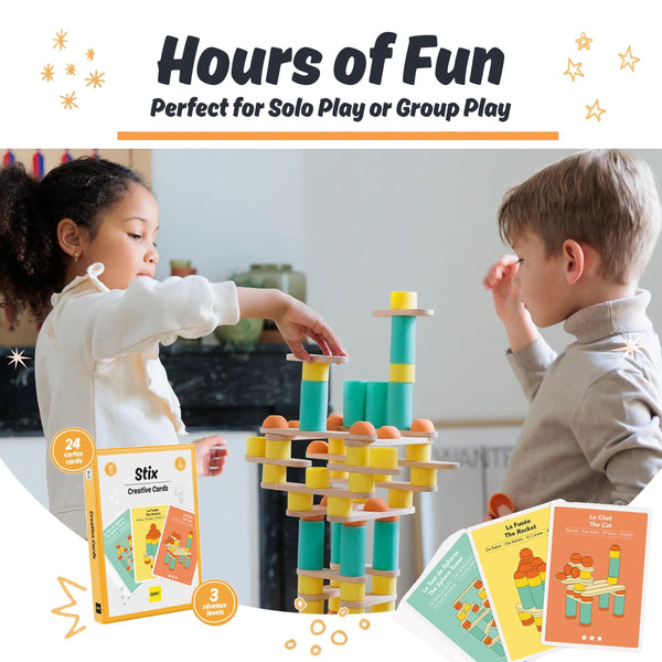 OPPI Stix 108 Pcs Wooden Blocks – Durable Natural Wood Building Blocks for Toddlers & Kids (Ages 2–12) – Open-Ended Creativity, Stacking & Construction Set for Early Learning and STEM Skill Development