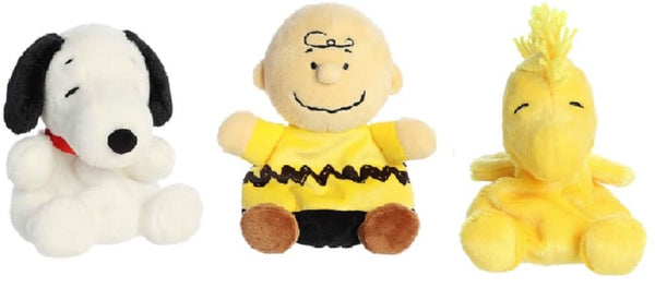 Aurora Peanuts Palm Pal Plush 3 Piece Bundle, Charlie Brown, Woodstock and Snoopy 5 inches