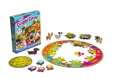 Puzzle Play Games Doggy Dash - 3-in-1 Puzzle, Board Game, Search and Find - Dog Preschool Game, 2-4 Players Ages 4+