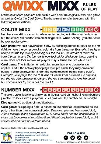 Gamewright Qwixx Mixx - Genuine Enhanced Game Play Add-On Replacement Scorecards for Qwixx - A Fast Family Dice Game, 2-5 Players Ages 8+
