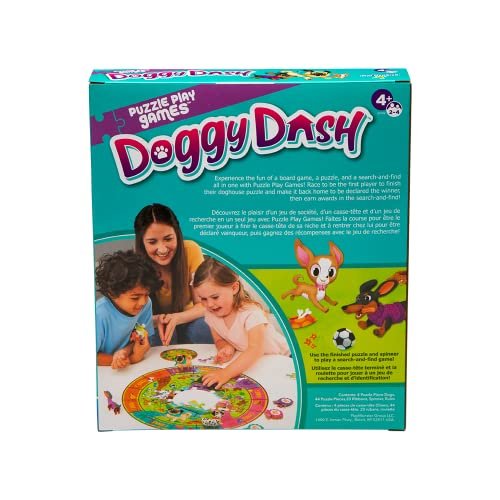 Puzzle Play Games Doggy Dash - 3-in-1 Puzzle, Board Game, Search and Find - Dog Preschool Game, 2-4 Players Ages 4+