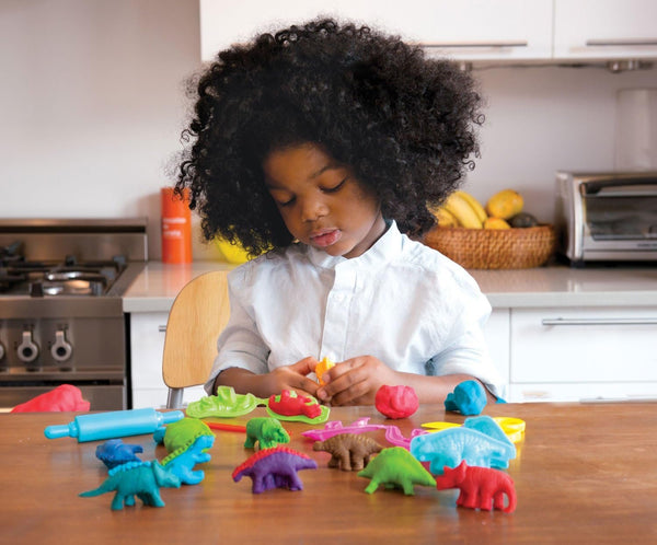 Dinosaur Land Dough Kit - Scented Modeling Dough Craft Kit w/Molds & Tools, Non-Toxic, Blueberry, Strawberry, Lime, Orange, Kids Age 3+
