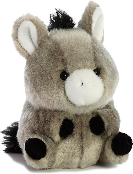 Aurora® Round Rolly Pet™ Bray Donkey™ Stuffed Animal - Adorable Companions - On-The-Go Fun - Gray 5 Inches