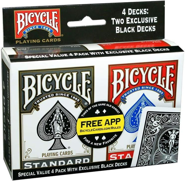 Bicycle Black & Red Rider Back Playing Cards, Poker Size Standard Index, 4 Pack