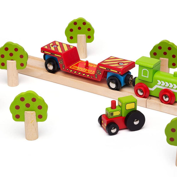 Bigjigs Rail Tractor Low Loader - Other Major Wooden Rail Brands are Compatible