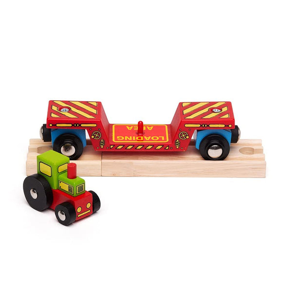 Bigjigs Rail Tractor Low Loader - Other Major Wooden Rail Brands are Compatible