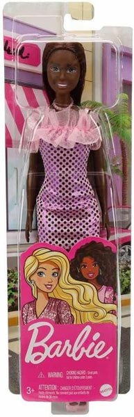 Barbie® Doll, Kids Toys, Dark Brown Hair, Pink Metallic Dress, Trendy Clothes and Accessories, Gifts for Kids