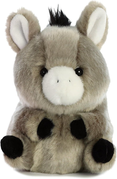Aurora® Round Rolly Pet™ Bray Donkey™ Stuffed Animal - Adorable Companions - On-The-Go Fun - Gray 5 Inches
