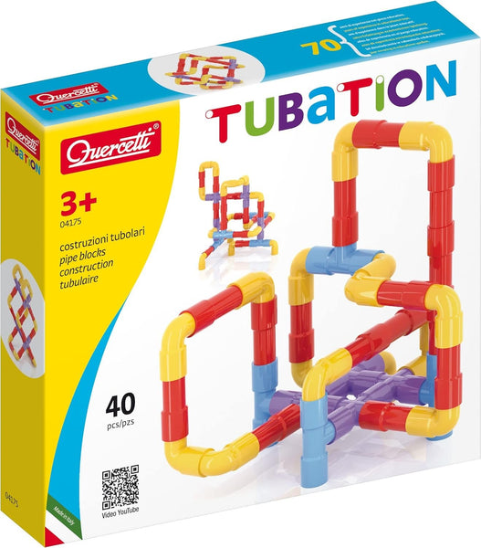 Quercetti Tubation - 40 Piece Interlocking Pipeline Maze Building Set - Open Ended Construction Toy for Ages 3 and Up (Made in Italy)