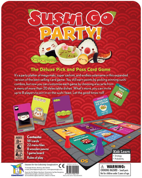Gamewright Sushi Go Party! - The Deluxe Pick & Pass Card Game, 2-8 Players Ages 8+